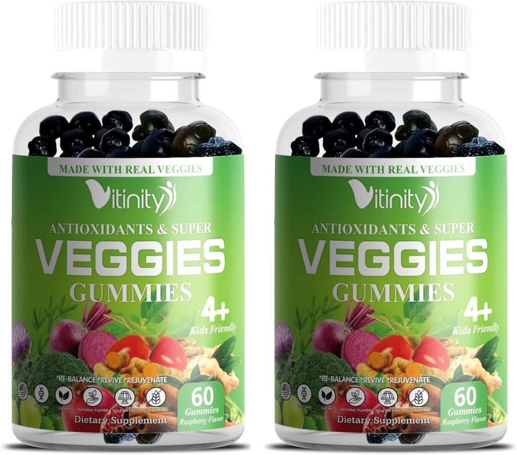Συμπλήρωμα VITINITY Veggies-Made with Real Super Veggies Delicious Gummies(120 Chews), 30 Veggies, Herbs, Fruit and Fry Supplement,Non-GMO,Pectin-based,Gluten-Free,No More Pills (60 Day)