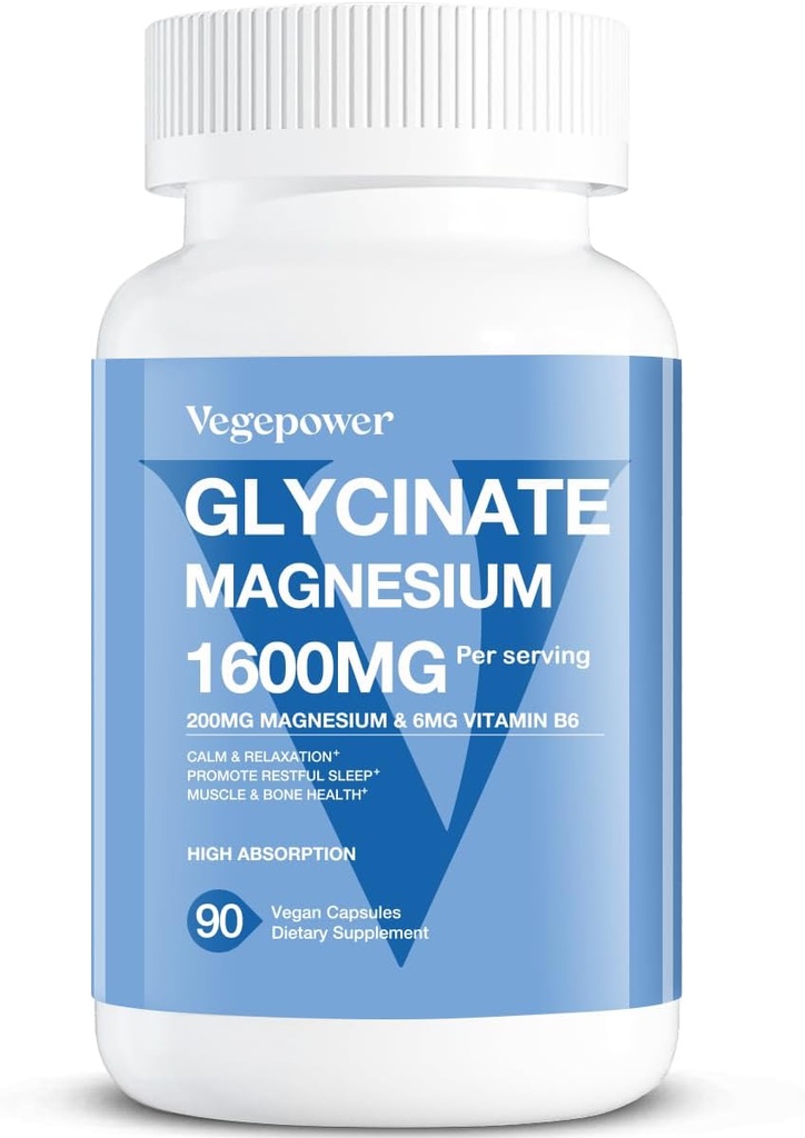 Μαγνήσιο Γλυκινικό 200mg, Υψηλή Απορρόφηση Vegan Συμπλήρωμα Μαγνήσιου, Πλήρως χημικώς χημικώς χημικώς τροποποιημένο μαγνήσιο ψευδάργυρο Βιταμίνη D & B6, Μαγνήσιο Διγλυκινικό για τον ύπνο, τα οστά και τους μυς Υγεία, Νεύρο, Μη ΓΤΟ, 90 κάψουλες