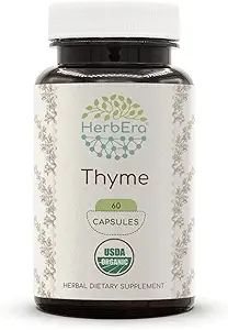 HerbEra Thyme 60 Capsules, 800 mg, USDA Organic Thyme (Thymus Vulgaris) Dried Leaf (60 Capsules)