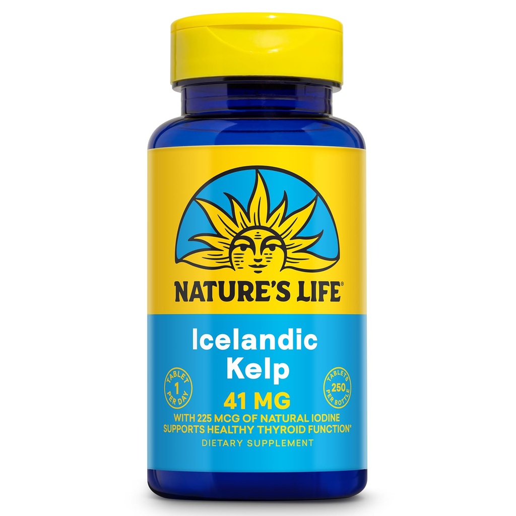 Nature's Life Ισλανδικό Kelp 41 mg - Sea Kelp Iodine συμπλήρωμα από την ισλανδική θαλασσινό νερό - Thyroid Υποστήριξη για τις γυναίκες και τους άνδρες με 225mcg Φυσικό ιώδιο - 60-Day Εγγύηση, 250 Σερβίρεις, 250 δισκία