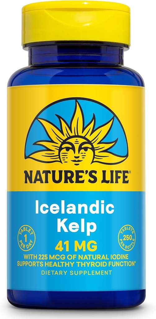 Nature's Life Ισλανδικό Kelp 41 mg - Sea Kelp Iodine συμπλήρωμα από την ισλανδική θαλασσινό νερό - Thyroid Υποστήριξη για τις γυναίκες και τους άνδρες με 225mcg Φυσικό ιώδιο - 60-Day Εγγύηση, 250 Σερβίρεις, 250 δισκία