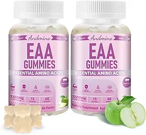 EAA Gummies 7500 mg, BCAA Gummies, Amino Acids Supplement for Muscle, Immune, Nury & Digestive Health, for Adults & Kids, Non-GMO, Vegan, Gluten Free, Apple Flavor, 120