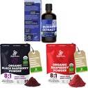 Ζούγκλα σε σκόνη Wild Bilberry εκχύλισμα για τα μάτια USDA Organic 3.4oz Μπουκάλι, μαύρο κόκκινο σμέουρο σε σκόνη Bundle 5 τσάντα ουγγιάς, παγώσει αποξηραμένα σμέουρες για ψήσιμο smoothies Αφυδατωμένα φρούτα