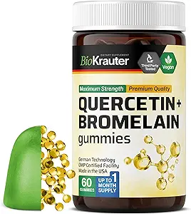 BIO KRAUTER Quercetin με Bromelain Gummies - 1000 mg Mix - 60 Vegan Chews - Quercetin Gummies - Vegan Immune Support - Πηγή Αντιοξειδωτικών - Gelatine-Free Formula