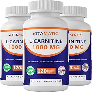 Vitamatic L-Carnitine Fumarate 1000 mg - 120 Vegetable Capsules (3 Bottles)