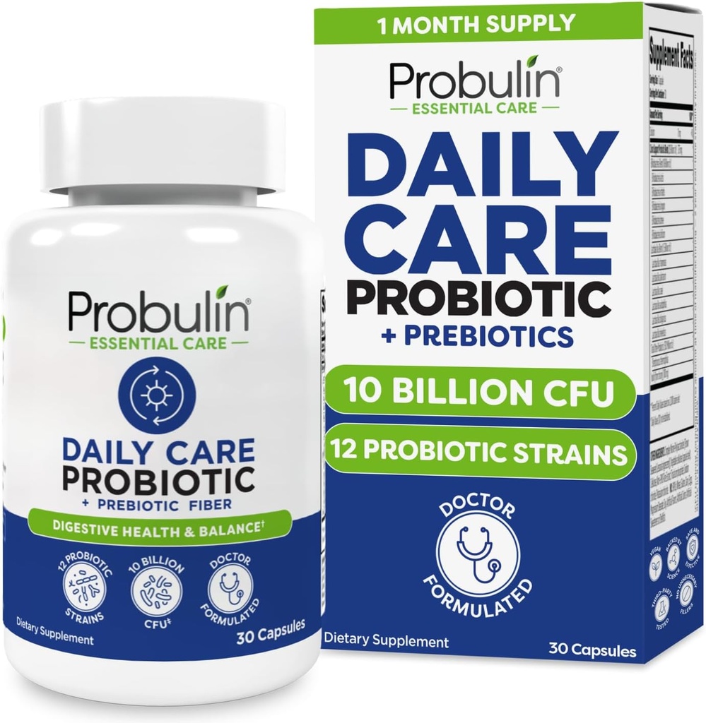Probulin καθημερινή φροντίδα Probiotic συμπλήρωμα, Digestive, Gut, και Immune Health Support Κάψουλες για άνδρες και γυναίκες, 10 δισεκατομμύρια CFU, Vegan, 30 μπουκάλι κόμη
