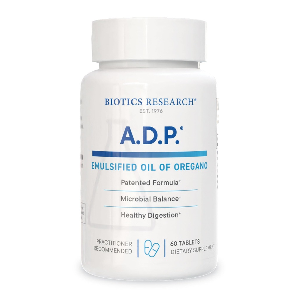 Biotics Research A.D.P. Γαλακτωματοποιημένο Έλαιο Orγανης Δισκία για Υγεία GI - Διατηρημένη απελευθέρωση για υψηλή απορρόφηση Περιέχει Carvacrol, Wild Oregano Oil 50mg/S - Πατενταρισμένο Formula -Non GMO –60 Tablets