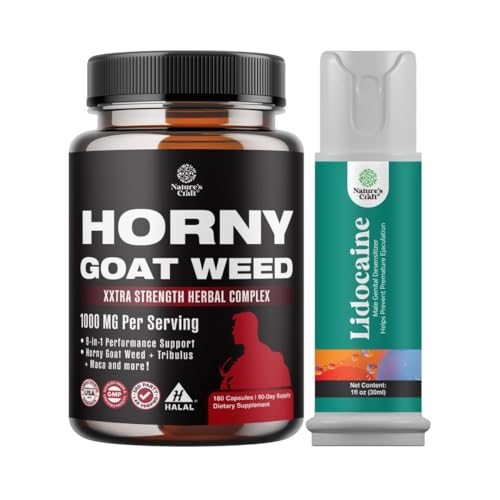 Bundle of Horny Goat Weed for Men - Extra Strength Male Supplement, και Λιδοκαΐνη Αποευαισθητοποίηση Topical Spray Climax Control for Longer Lasting Performance - Boost Endurance and Stamina Fast Acting