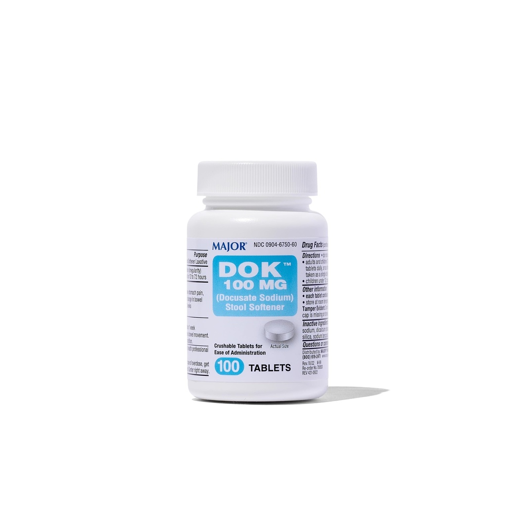 Major Docusate Sodium 100 mg - Αποσκληρυντής Σκληρών Δισκίων για Ανακουφισμό της Δυσκοιλιότητας - Βοηθά στο σταμάτημα της δυσκοιλιότητας - Αποσκληρυντές Αποσκληρυντικών για Γυναίκες, Άνδρες και Παιδιά 12+ - 100 Δισκία