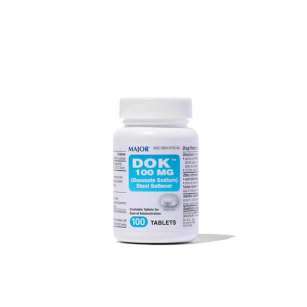 Major Docusate Sodium 100 mg - Αποσκληρυντής Σκληρών Δισκίων για Ανακουφισμό της Δυσκοιλιότητας - Βοηθά στο σταμάτημα της δυσκοιλιότητας - Αποσκληρυντές Αποσκληρυντικών για Γυναίκες, Άνδρες και Παιδιά 12+ - 100 Δισκία