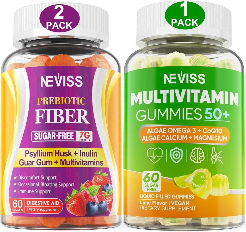 NAVISS Bundle - Women & Ανδρική 50+ Πολυβιταμίνη 1 Συσκευασία και προβιοτικές ίνες 2 Συσκευασία
