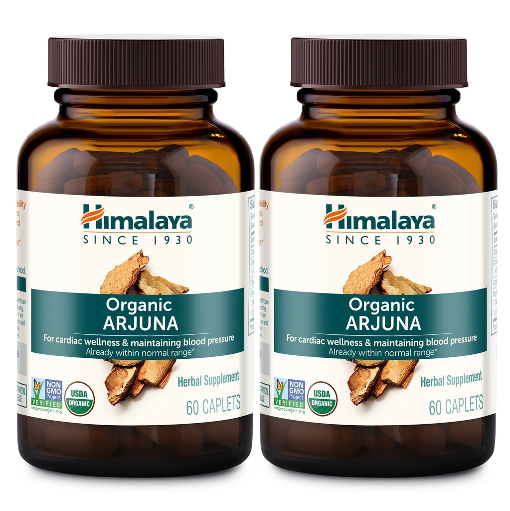 Himalaya Organic Arjuna,60 Day Supply-Herbal Supplement Supporting Heart Health and Normal Blood Pressure-Cardiovascular Supplement,USDA Organic,Vegan,Non-GMO,Gluten Free,700 mg,60Caplets(Pack of 2)