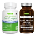 Συγκρότημα ασταξανθίνης + σύμπλοκο ψευδαργύρου Vegan Bundle, Αντιοξειδωτική Υποστήριξη για το δέρμα, τα μαλλιά και τα νύχια, από Igennus