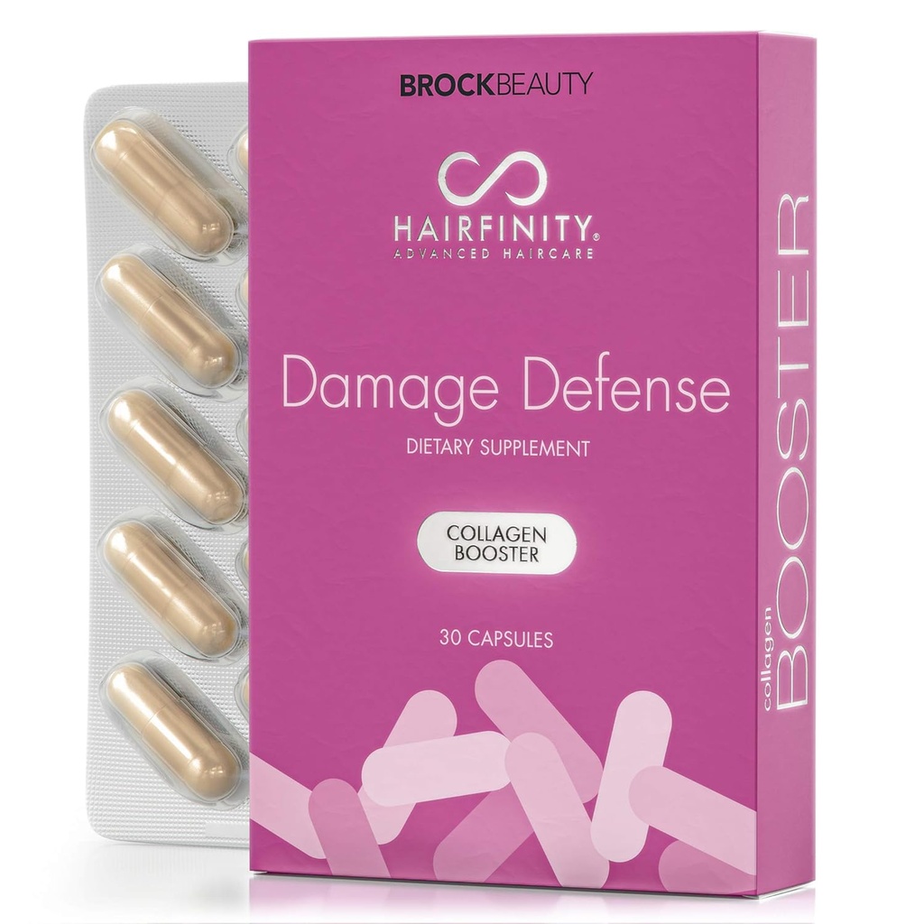 Hairfinity Damage Defense Collagen Booster Hair Supplement for Weak, Brittle Hair - Infusion of Collagen to Support Healthy Hair Growth - 30 capsules (1 month supply)
