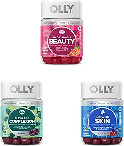 OLLY Undeniable Beauty Gummy, 60 Count & Flawless Complexion Gummy, Clear and Healthy Skin Support - 50 Count (Pack of 1) & Glowing Skin Gummy, 25 Day Supply (50 Count)