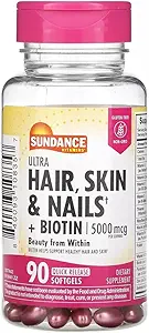 Sundance Hair, Skin & Nails with Biotin 5000 mcg per Serving - 90 Softgels