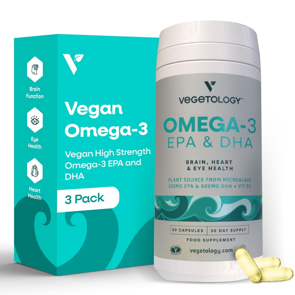 Vegan Omega 3 Συμπλήρωμα – EPA, DHA Συμπληρώματα & βιταμίνη D3 – Algae Omega 3 Vegan Συμπληρώματα για τον εγκέφαλο, τα μάτια και την καρδιά Υγεία – για παιδιά & ενήλικες (180 κάψουλες)