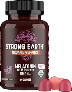 YUM-V'S Organic Melatonin Sleep Aid Gummies, Adults Extra Strength Melatonin Gummy - Vegan Non GMO Sleep Melatonin Gummies for Sleeping Support Berry 5 MG - 60 Count