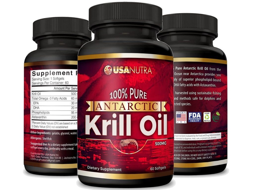 Έλαιο κριλ Ανταρκτικής Softgels 100% καθαρό με Omega-3 EPA DHA Ασταξανθίνη 1000mg ανά ημέρα (2 Softgels). Κατασκευασμένο στις ΗΠΑ