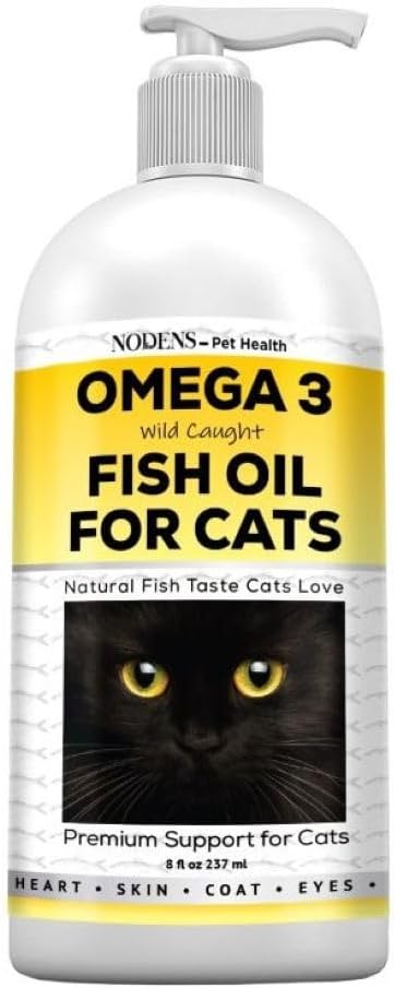 Nodens Natural Fish Oil for Cats Skin & Coat - 100% Αμιγές Ωμέγα 3 Fish Oil for Dandruff & Hairballs - Βιταμίνες γάτας και συμπληρώματα ιχθυέλαιο υγρό για κοινή φλεγμονή, ανοσοποιητική υποστήριξη & πέψη