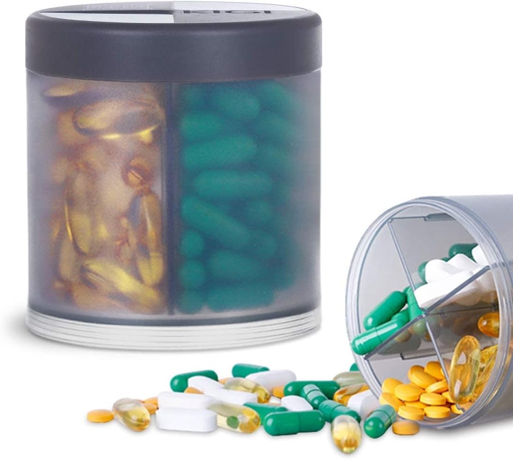 Επιπλέον μεγάλο συμπλήρωμα Organizer με 4 διαμερίσματα Easy Open Pill Dispenser Μηνιαία ιατρική Βιταμίνες Organizers Αποθήκευση χάπια μπουκάλια, Gray