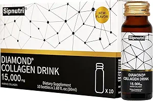 Diamond Liquid Collagen Drink, 15000 mg Hydrolyzed Marine Collagen Peptides with Vitamin C, Ρόδι, Healthy Hair Skin Nails Joints Bones Support, 50 ml x 10 Bottles