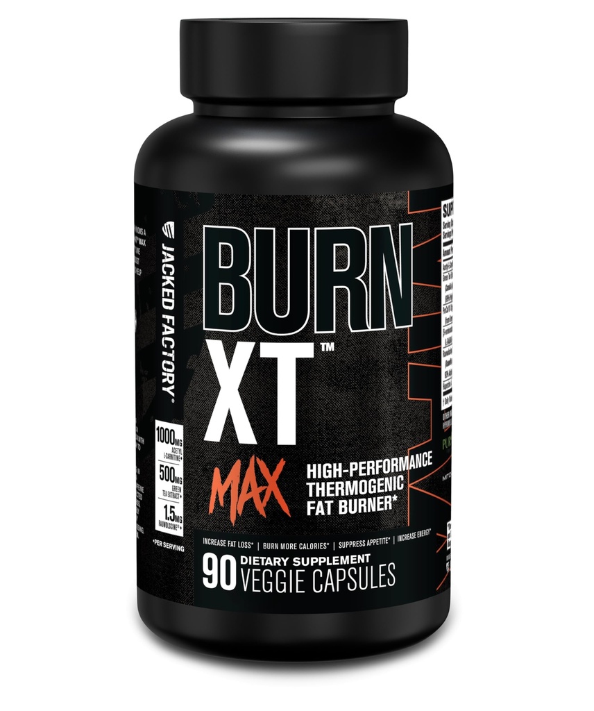 Jacked Factory Burn-XT Max - Υψηλής απόδοσης θερμογόνος καύση λίπους & όρεξη καταπιεστικό για απώλεια βάρους w/PurCaf οργανική καφεΐνη, MitoBurn, πράσινο τσάι, Acetyl L καρνιτίνη & Περισσότερα - 90 κάψουλες
