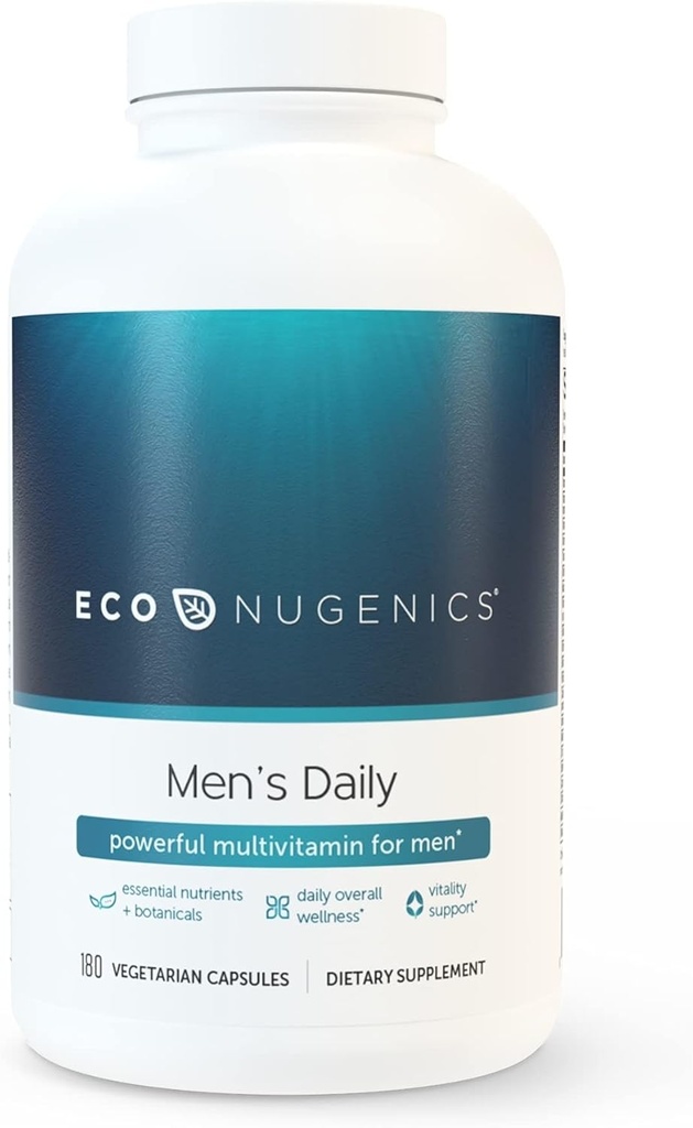 EcoNugenics Men’s Longevity Essentials Plus - Καθημερινή Πολυβιταμίνη για τους άνδρες - Συμπλήρωμα Βιταμίνης με Ορυκτά, Βότανα και Αντιοξειδωτικά - Υποστηρίζει Συνολική Υγεία, Ζωτικότητα και Ανοσία (180 Κάψουλες)