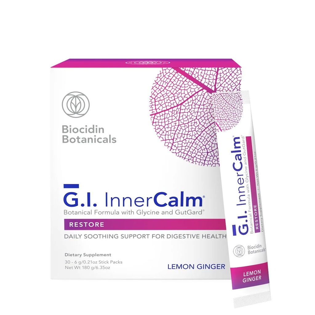 Biocidin GI InnerCalm Gut Health Drink Mix - Supports Leaky Gut Repair & GI Detox - Mood & Sleep Support - Digestive Comfort - Glycine, DGL & Zinc Carnosine - May Help with Bloating (30 Stick Packs)