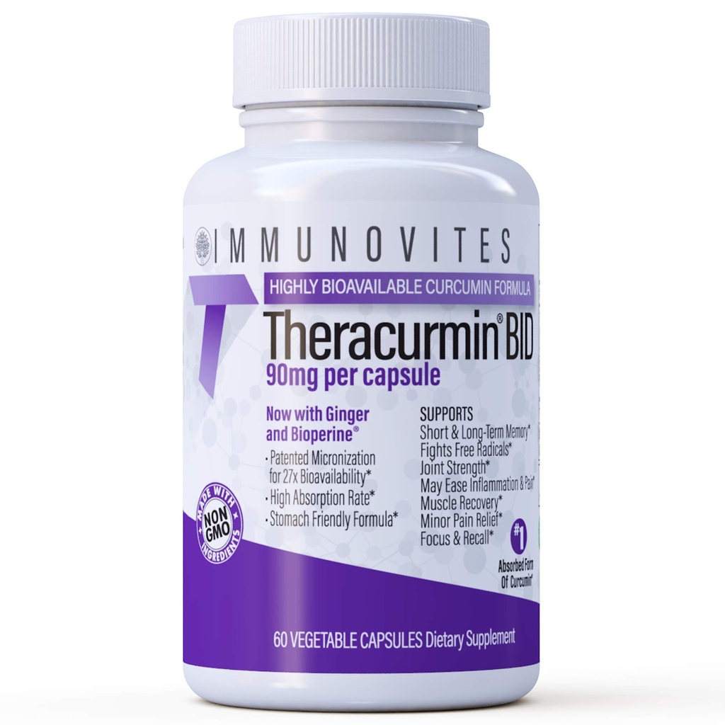IMMUNOVITES Theracurmin BID 300mg (Nano Curcumin 90mg ανά καπάκι.) [[600mg ανά Σερβίρισμα] - Τώρα w/Ginger & Bioperine (60ct φιάλη)