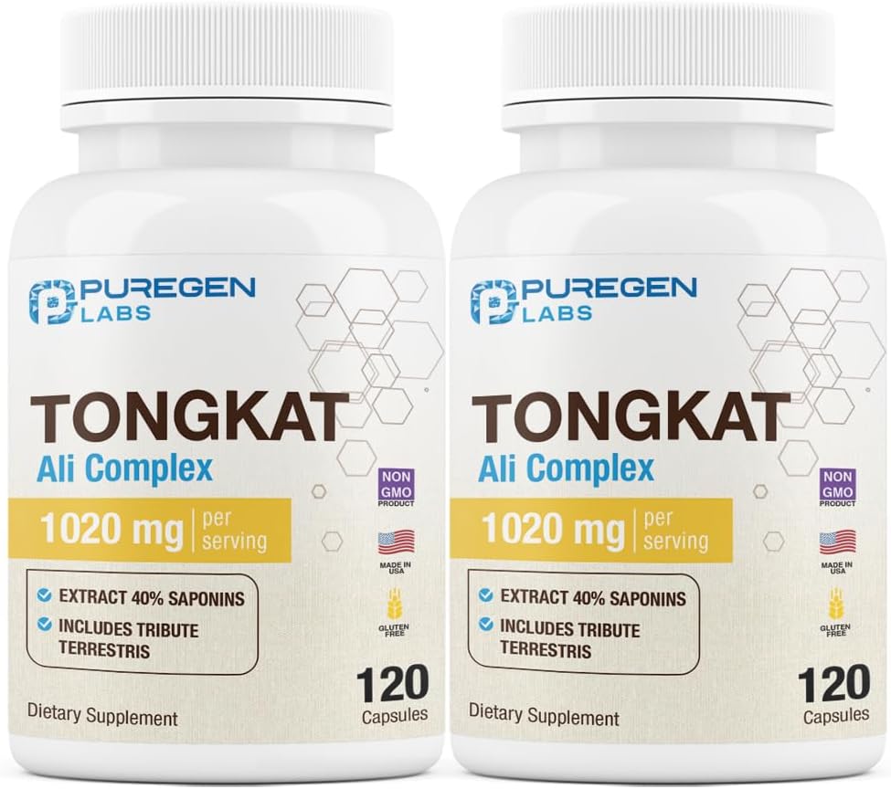 Puregen Labs Tongkat Ali Extract 200 to 1 για άνδρες, 1020mg ανά υπηρεσία, [Υψηλή ισχύς] Σύνολο 240 κάψουλες - Υποστήριξη για την υγεία των ανδρών με 20mg Tribulus Terrestris 