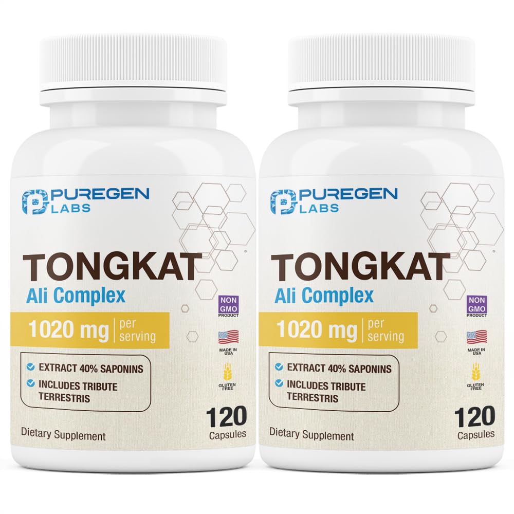 Puregen Labs Tongkat Ali Extract 200 to 1 for Men, 1020mg per Serving, [High Potency] Total 240 Capsules - Men's Health Support with 20mg Tribulus Terrestris | Non-GMO, Gluten Free, Made in USA