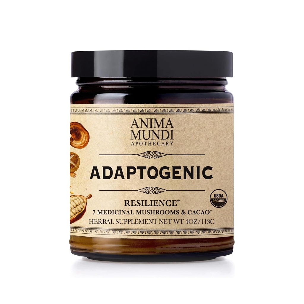Anima Mundi Athecary Organic Mushroom Supplement - Adaptogenic Mushrooms + Cacao - Ανόρθωση σκόνης με οργανικό Lion's Mane, Shiitake, Chaga & More - Προσθήκη στον καφέ, τσάι & smoothies (4oz / 113g)