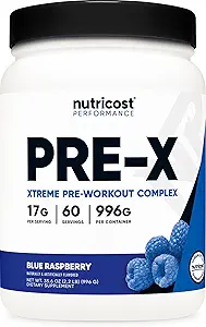 Nutricost Pre-X Xtreme Pre-Wortout Complex σκόνη, μπλε σμέουρο, 60 υπηρεσίες, χορτοφάγους, μη ΓΤΟ και γλουτένη δωρεάν