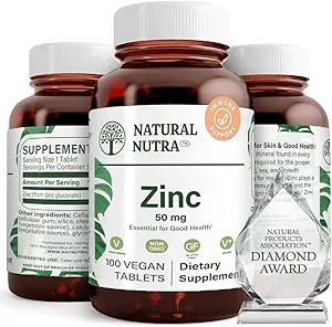 Natural Nutra Zinc Gluconate 50mg συμπλήρωμα για την ανοσοποιητική υποστήριξη, προωθεί την υγεία του δέρματος, παρέχει ευκολία από τη γρίπη & κρύο, ενίσχυση της μάθησης & μνήμης, ενίσχυση της γεύσης & οσμής, χωρίς γλουτένη 50mg 100 Vegan δισκία