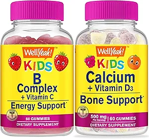 WellYeah B Complex Kids + Calcium + Vitamin D3 Kids, Gummies Bundle - Great Tasting, Vitamin Supplement, Gluten Free, GMO Free, Chewable Gummy