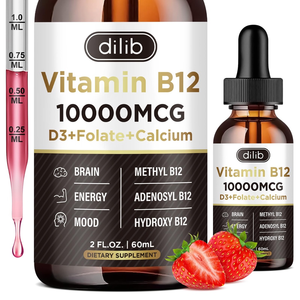 Βιταμίνη B12 Υγρές σταγόνες Υπογλώσσια 10000 mcg, τριπλό B-12 Complex συμπλήρωμα, Methyl & Methylcobalamin Blend για τις γυναίκες & άνδρες, Mood & Energy Booster, μεθυλιωμένο B 12 για τον μεταβολισμό & την υποστήριξη της υγείας