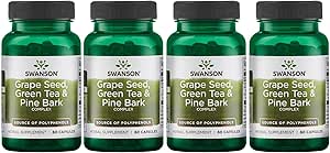 Swanson Grape Seed Green Tea & Pine Bark Complex Heart Cardiovascular Immune Support Health Antioxidant Healthy Blood Pressure Support Polyphenols OPCS Herbal Supplement 60 Capsules (Caps) (4 Pack)
