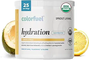 Sprout Living, Colorfuel Hydration Powder Drink Mix, Organic Superfoods + Adaptogens | Hydration Support & Recovery, Electrolytes, Himalayan Pink Salt, Coconut Water, Lemon Citrus Flavor (25 servings)