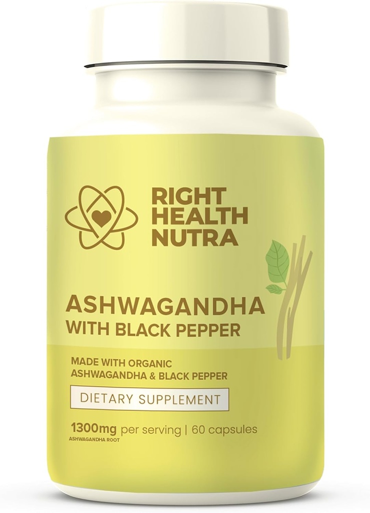 Σωστή Υγεία Κάψουλες Nutra Ashwagandha - 60 Count - 1300mg ανά υπηρεσία - Ashwagandha για άνδρες και γυναίκες με μαύρο πιπέρι για μέγιστη απορρόφηση - Συμπληρώματα Κατασκευάζεται στις ΗΠΑ