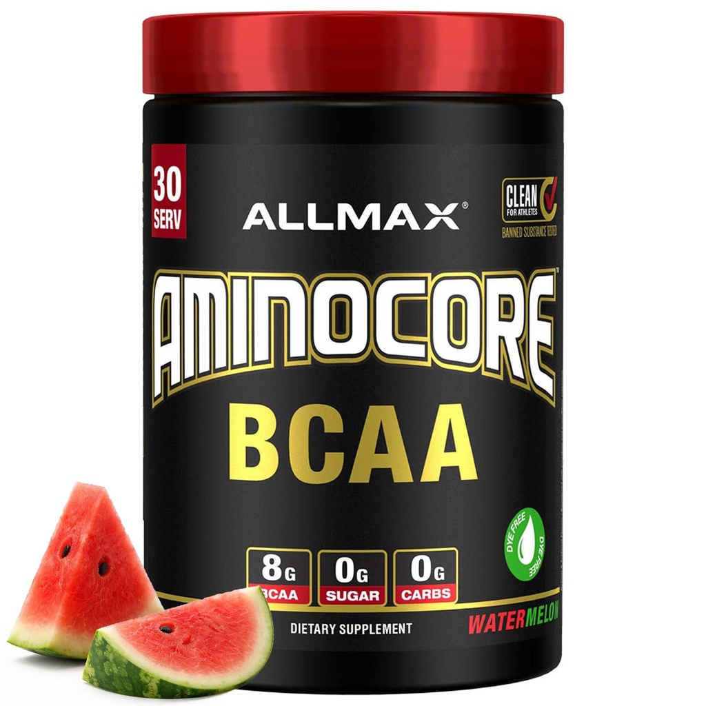 ALLMAX Διατροφή AMINOCORE BCAA – 8G BCAAs – 100% καθαρός κλάδος αλυσοδεμένα Αμινοξέα – Χωρίς γλουτένη - Καρπούζι - 315 γραμμάρια