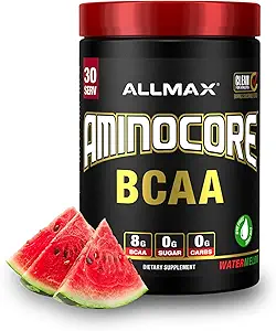 ALLMAX Nutrition AMINOCORE BCAA – 8G BCAAs – 100% Pure Branch Chained Amino Acids – Gluten Free - Watermelon - 315 Gram