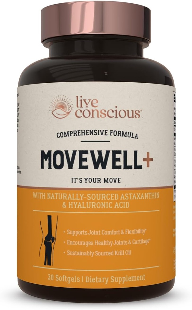 Live Consciious Joint Health Supplement - MoveWell Plus Έλαιο κριλ Ανταρκτικής, Φυσική Ασταξανθίνη και Υαλουρονικό οξύ 