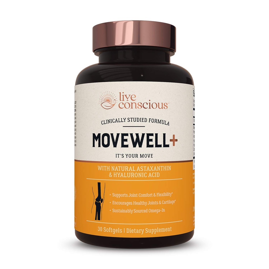 Live Consciious Joint Health Supplement - MoveWell Plus Έλαιο κριλ Ανταρκτικής, Φυσική Ασταξανθίνη και Υαλουρονικό οξύ 