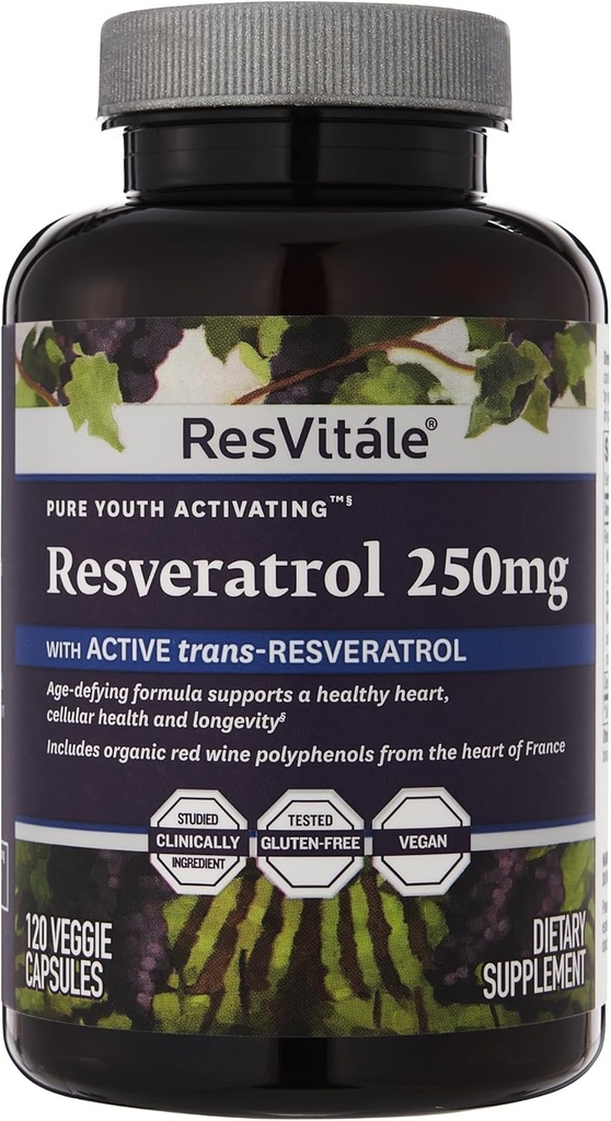 ResVitale Resveratrol 250 mg - Resveratrol Supplement for Men and Women - 120 Veggie Capsules