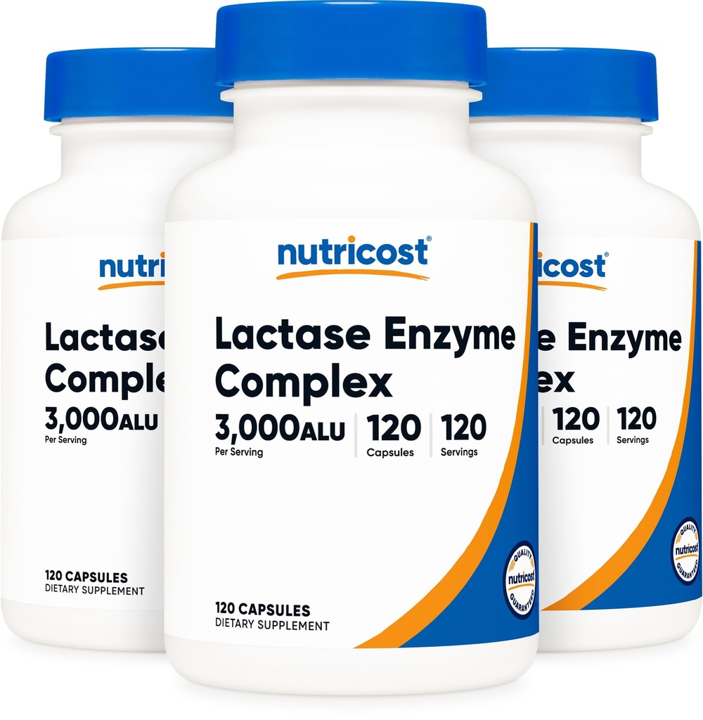 Nutricost Lactase Enzyme Complex 3.000 FCC ALU, 120 κάψουλες λαχανικών - Μη ΓΤΟ, Χωρίς γλουτένη, 120 σερβιέτες (3 φιάλες)