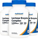 Nutricost Lactase Enzyme Complex 3,000 FCC ALU, 120 Veggie Capsules - Non-GMO, Gluten Free, 120 Servings (3 Bottles)