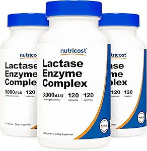 Nutricost Lactase Enzyme Complex 3.000 FCC ALU, 120 κάψουλες λαχανικών - Μη ΓΤΟ, Χωρίς γλουτένη, 120 σερβιέτες (3 φιάλες)
