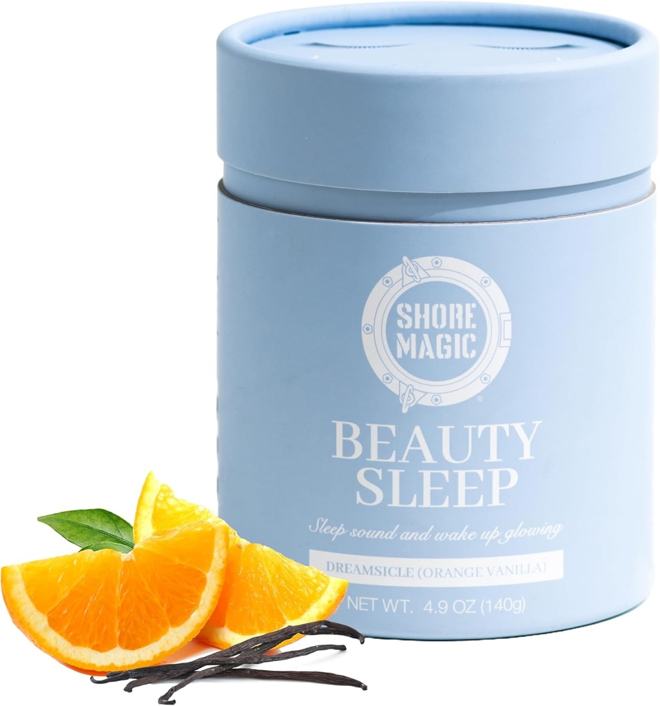 Shore Magic Beauty Sleep with Premium Marine Collagen – Hydrolyzed Type I-IV Peptides with Magnesium & L-Theanine, Promotes Relaxation & Restful Sleep, Orange-Vanilla Flavor, Sugar-Free,Melatonin-Free