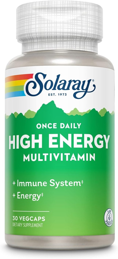 SOLARAY Once Daily High Energy Multivitamin for Women and Men - Ενεργειακά Συμπληρώματα - Immune Support w/Vitamin C, A, D and E, Vitamin B Complex, Trace Minerals, 60-Day Εγγύηση, 30 Serv, 30 VegCaps
